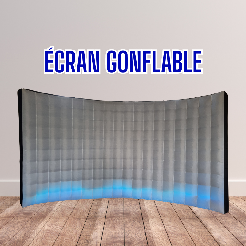 un écran gonflable avec des leds bleues en bas