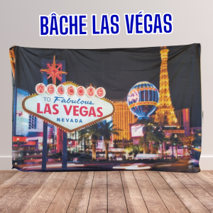 Bâche Las vegas avec la tour eiffel, une mongolfière et le panneau las vegas