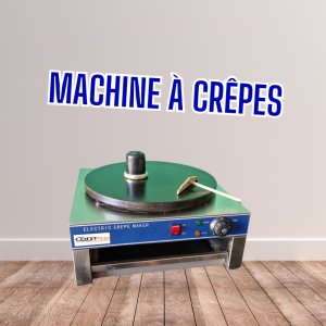 une machine à crêpes et ses accessoires pour répartir l'huile et la crêpe.
